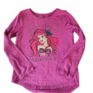 Disney Jumping Beans Girls' Softest Tee Size 5 - Pink Ariel Graphic Long Sleeve
